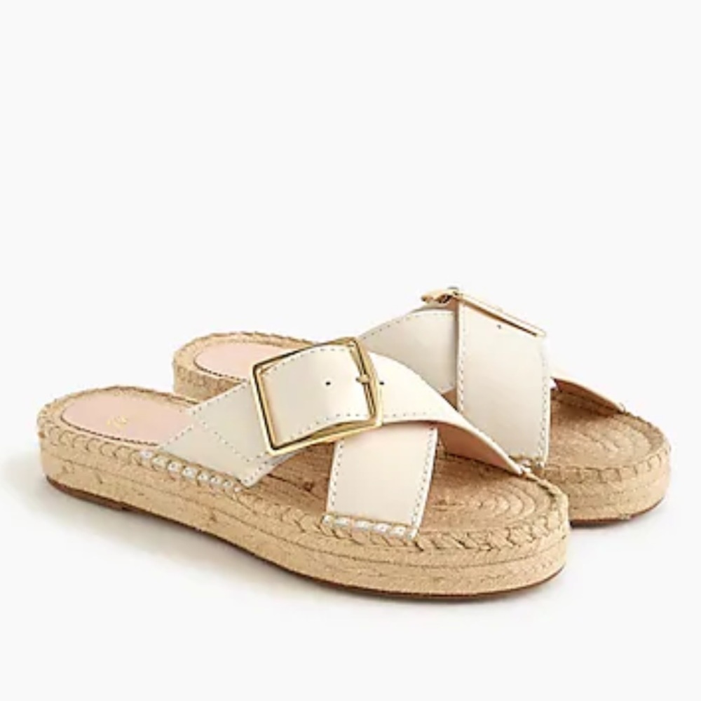 J Crew Thick Cross-Strap Leather Espadrilles